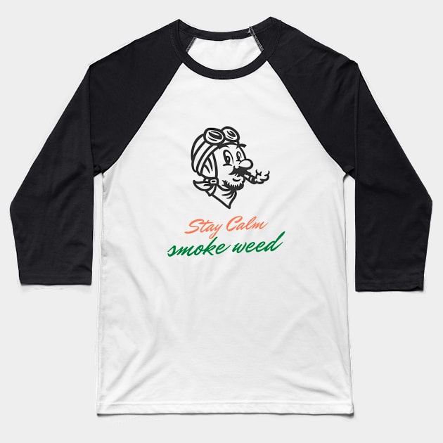 stay calm smoke weed Mario classic cartoon Baseball T-Shirt by Pop on Elegance